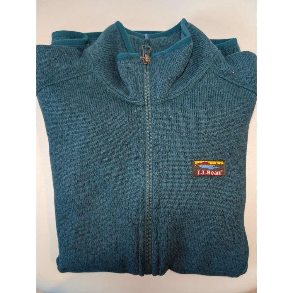 L.L.Bean Sweater Fleece Full-Zip Jacket In Green - Picture 3 of 11